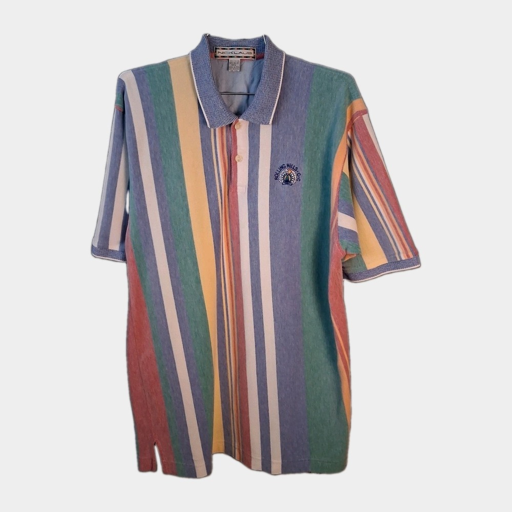 Vintage Jack Nicklaus Rainbow Striped Golf Polo Men's Large 90's